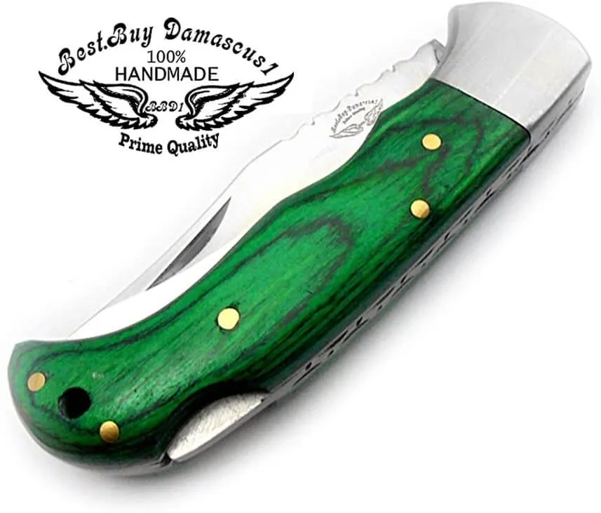 Pocket Knife Green Wood Folding Knife 6.5'' 420c Stainless Steel Hunting Knife Pocket Knife for men