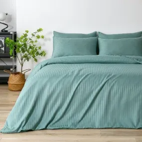 Premium King Size 6 Pieces Bedding Set without filler, Solid Green Goddess Color, Satin Stripe Design.