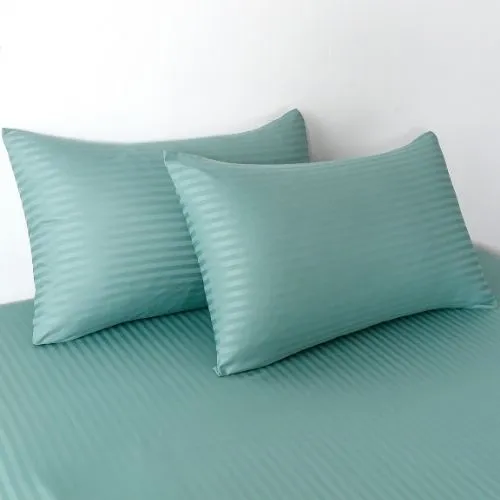 Premium King Size 6 Pieces Bedding Set without filler, Solid Green Goddess Color, Satin Stripe Design.