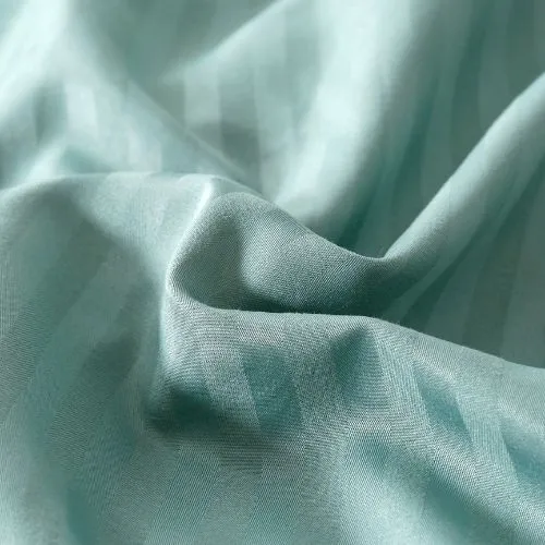 Premium King Size 6 Pieces Bedding Set without filler, Solid Green Goddess Color, Satin Stripe Design.