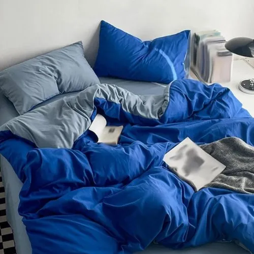 Premium Queen/Double Size Korean Reversible Bedding Set, Plain Grey and Blue Color.