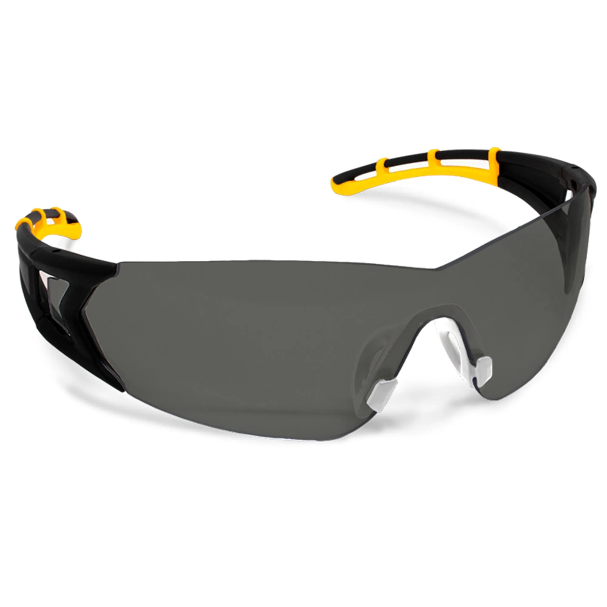 Premium Safety Glasses, Black And Yellow Frame, Smoke Lens