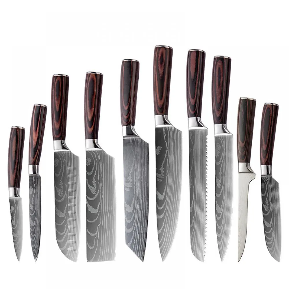 Professional Kitchen Knives -10 Piece High Carbon Stainless Steel Chef Knife Set,Ultra Sharp Japanese Knife with Sheath Boxed,Ergonomic Wood Handle