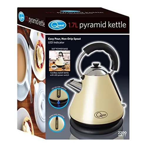 Quest 34500 Fast Boil Pyramid Shape Cordless Kettle, 2200 W, 1.7 liters, Cream