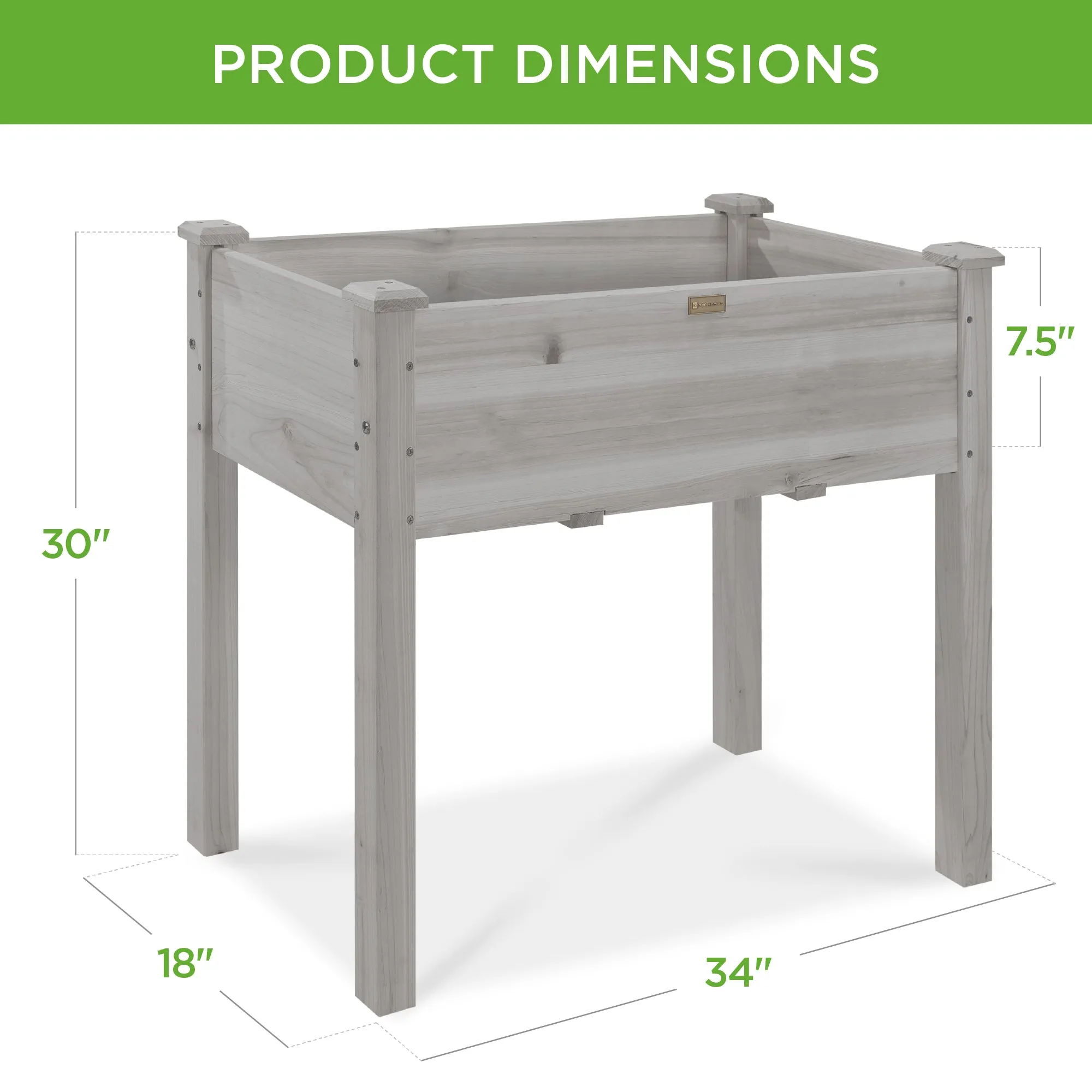 Raised Garden Bed, Elevated Wood Planter Box Stand w/ Bed Liner - 34x18x30in