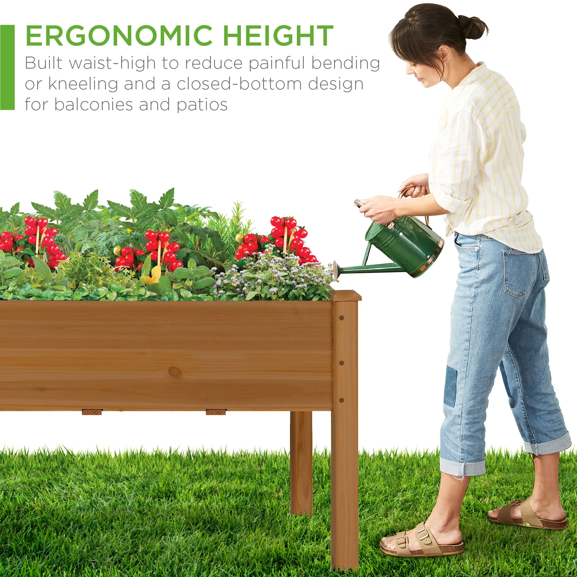 Raised Garden Bed, Elevated Wood Planter Box Stand w/ Bed Liner - 34x18x30in