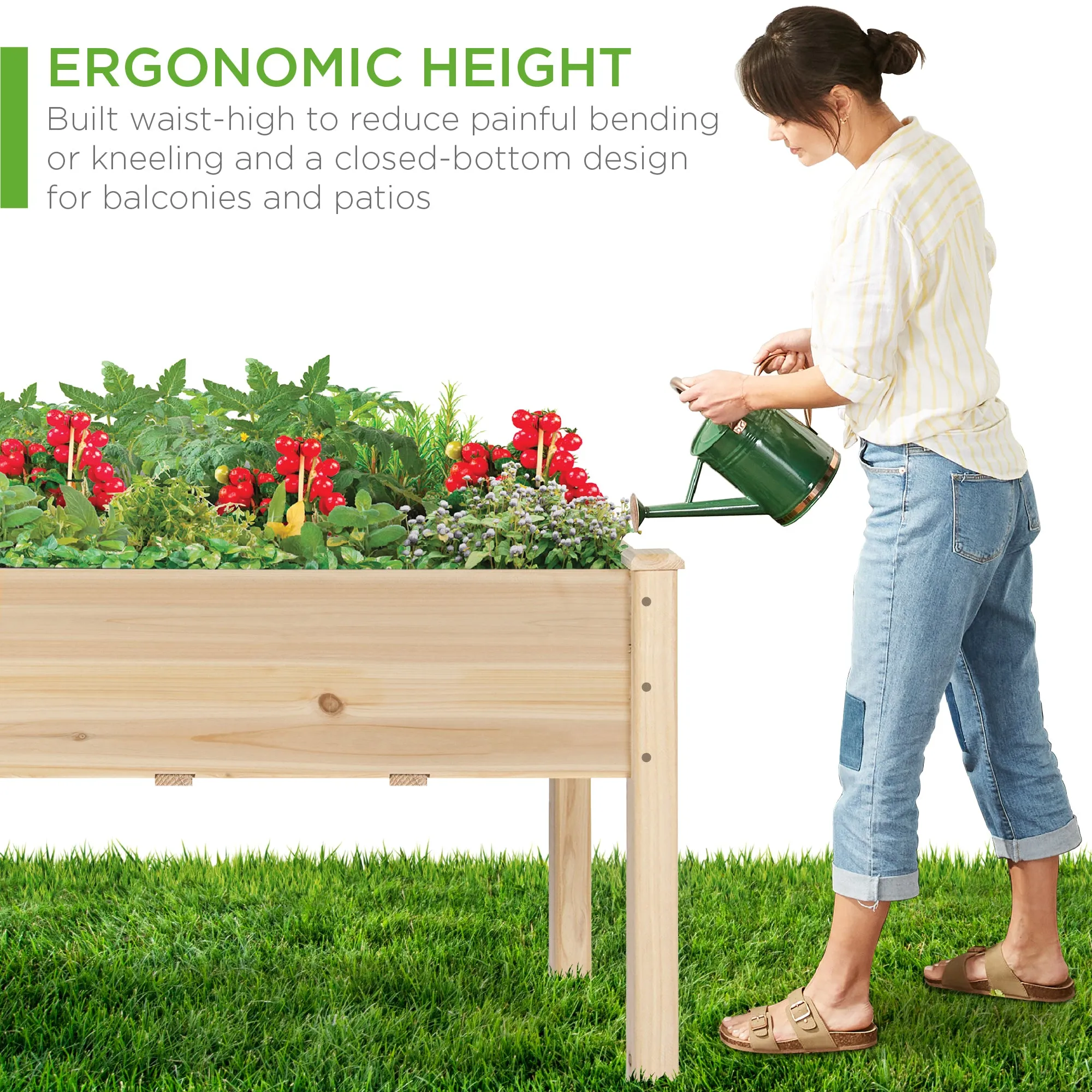 Raised Garden Bed, Elevated Wood Planter Box Stand w/ Bed Liner - 34x18x30in