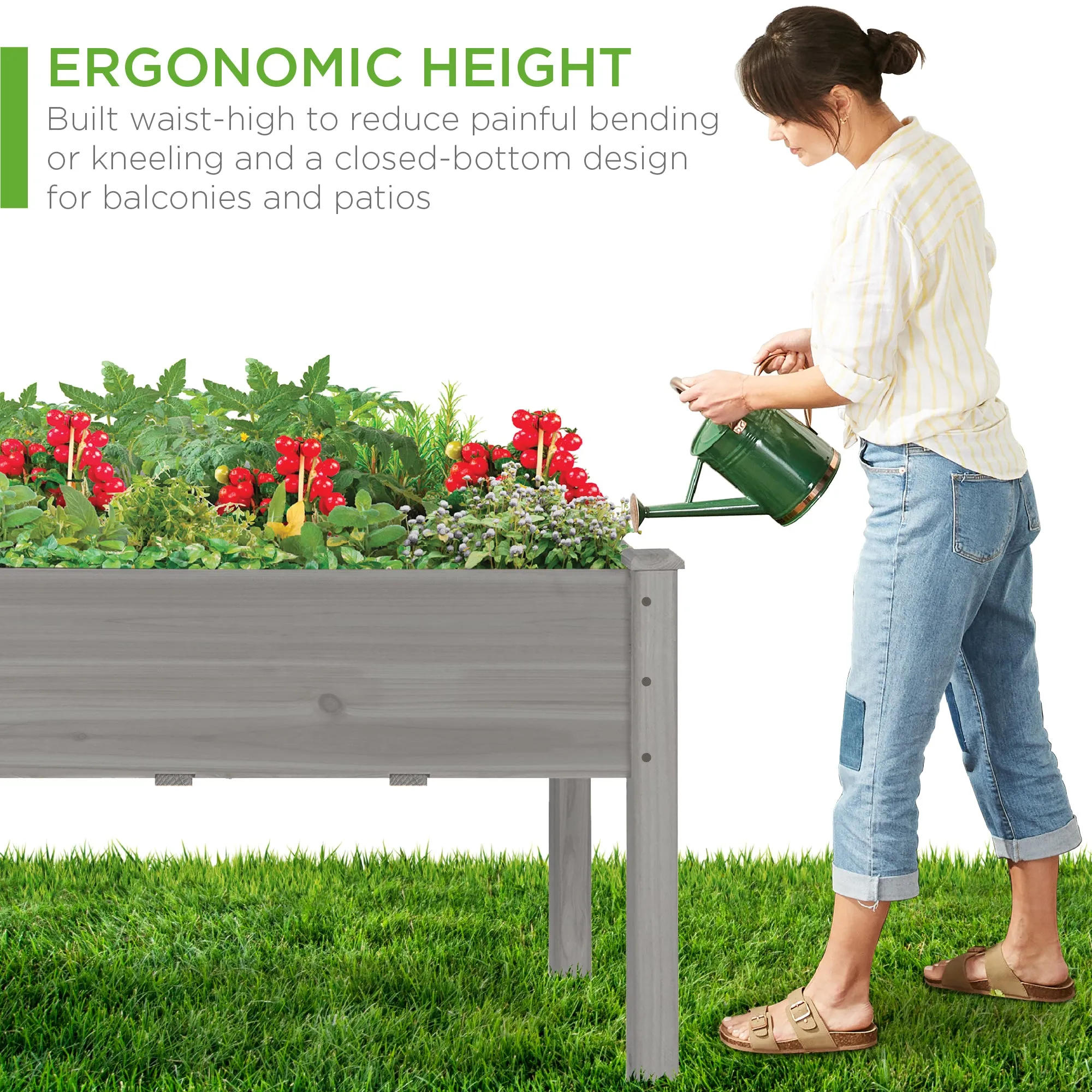 Raised Garden Bed, Elevated Wood Planter Box Stand w/ Bed Liner - 34x18x30in