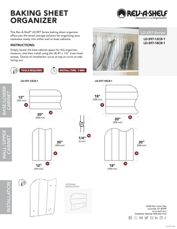 Rev-A-Shelf 18" LD Chrome Tray Divider 1 Per LD-597-18CR-1