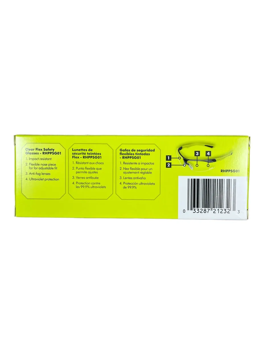 RYOBI Clear Flex Safety Glasses with Anti Fog, UV Protection