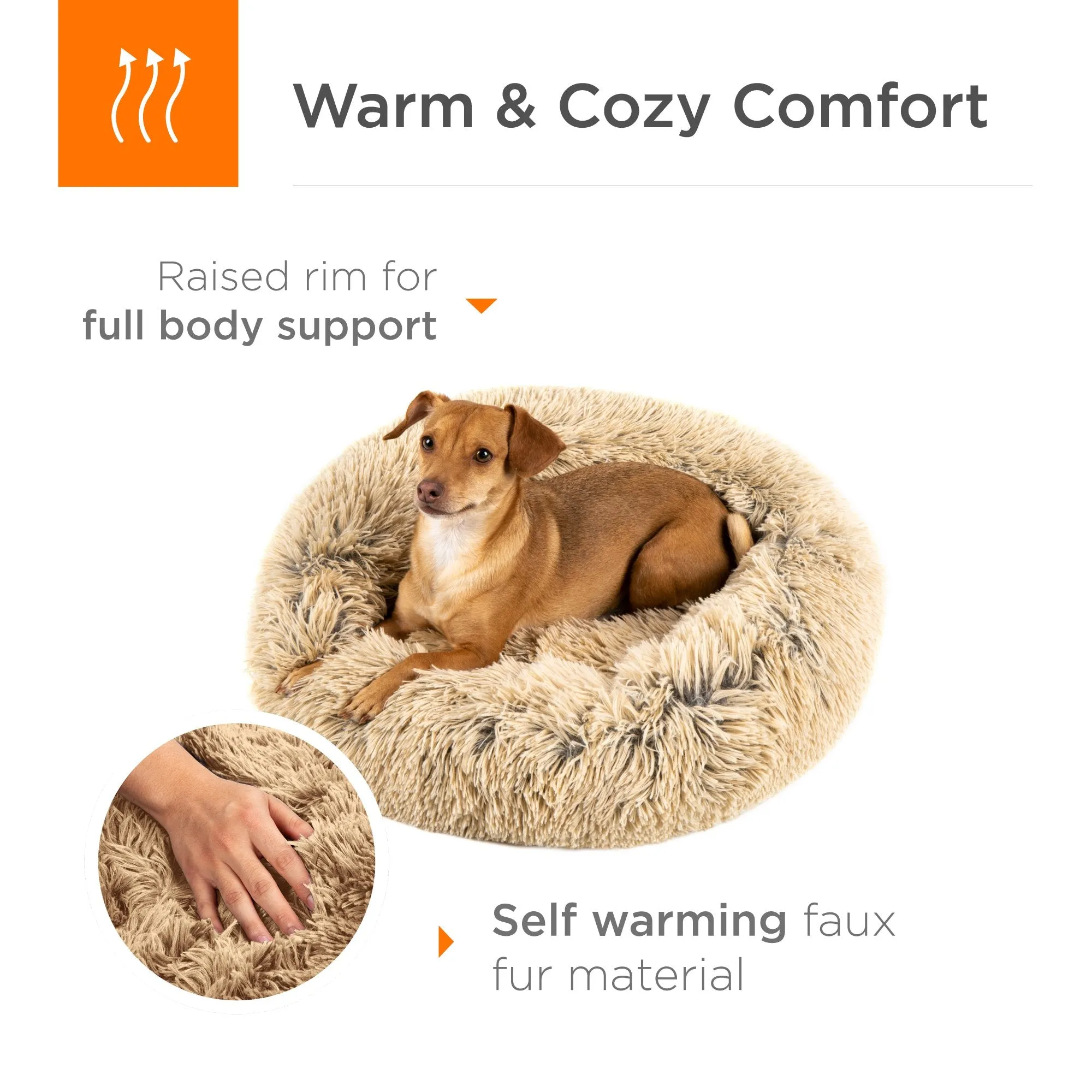 Self-Warming Shag Fur Calming Pet Bed w/ Water-Resistant Lining