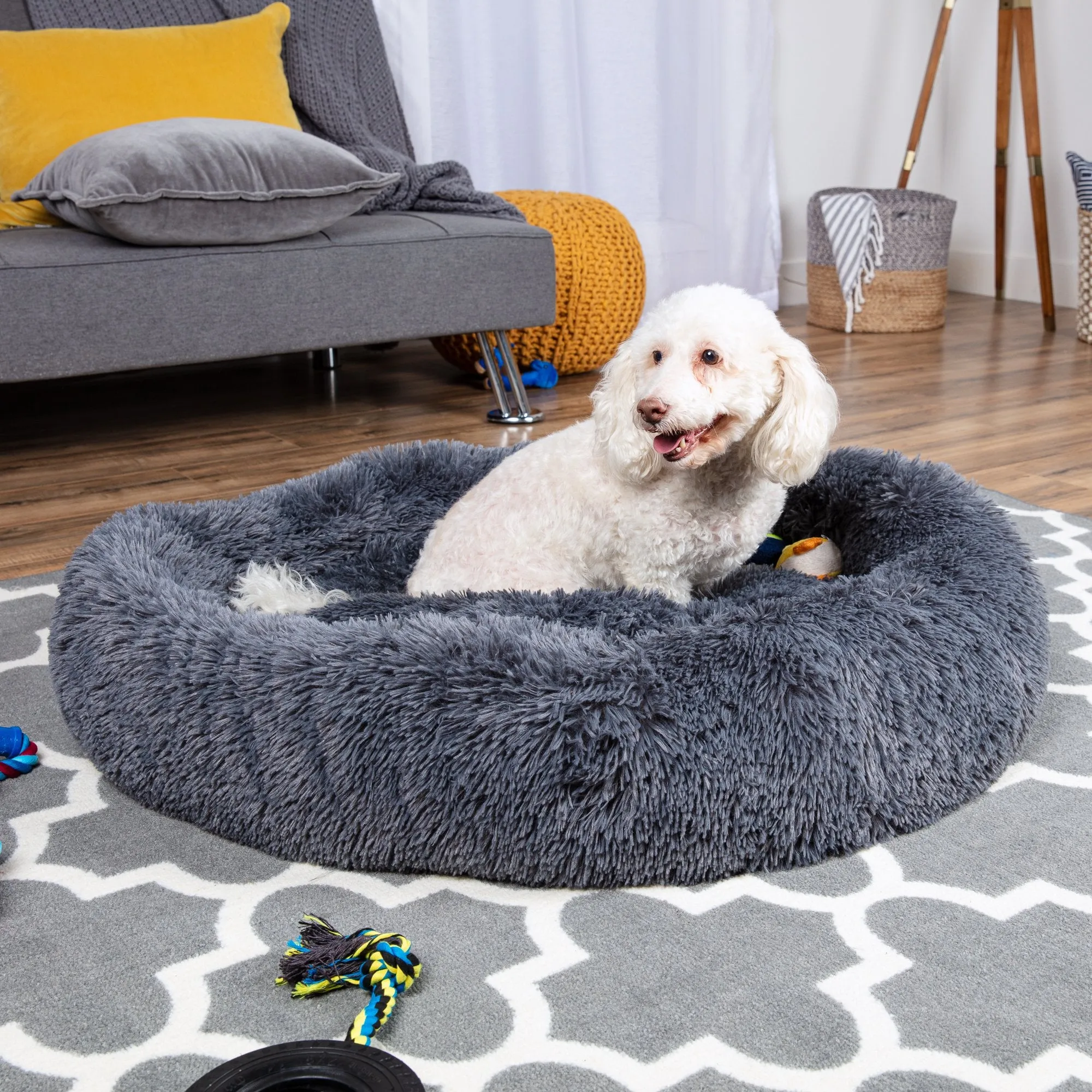 Self-Warming Shag Fur Calming Pet Bed w/ Water-Resistant Lining