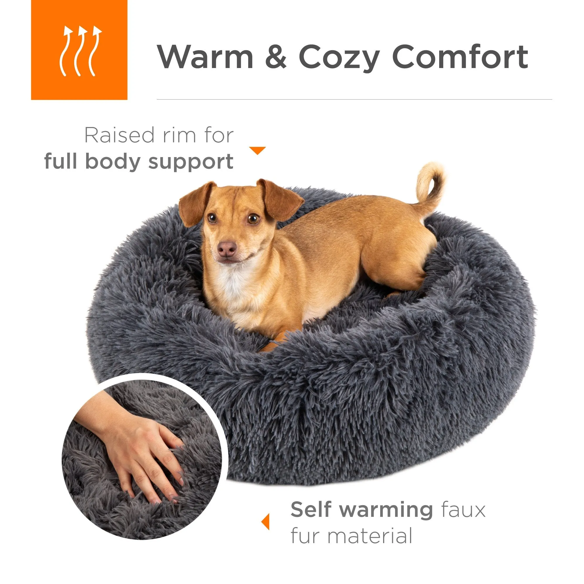 Self-Warming Shag Fur Calming Pet Bed w/ Water-Resistant Lining