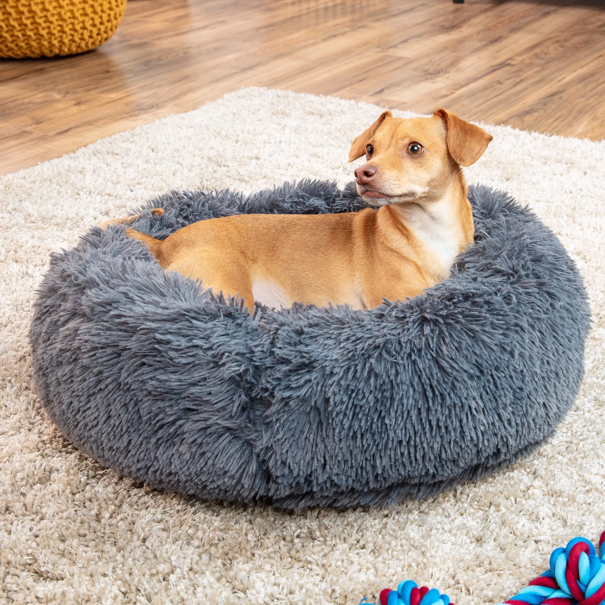 Self-Warming Shag Fur Calming Pet Bed w/ Water-Resistant Lining