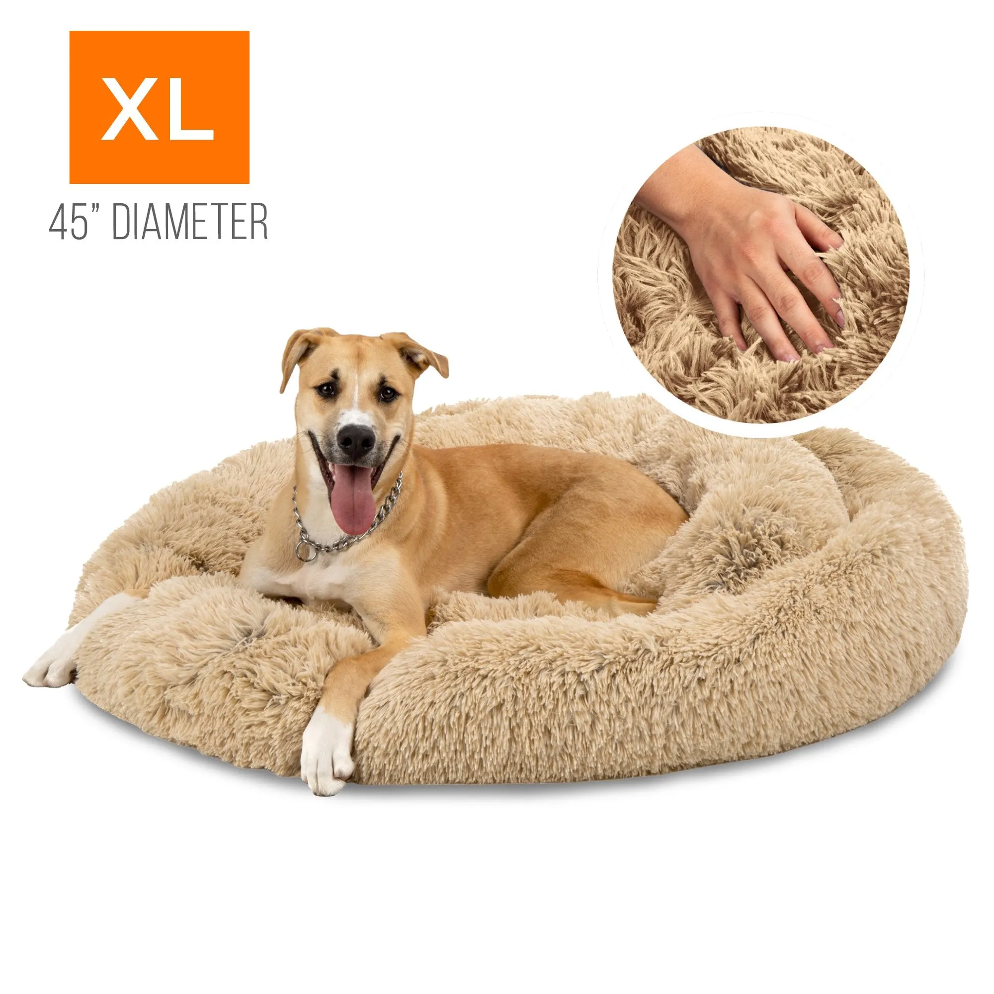 Self-Warming Shag Fur Calming Pet Bed w/ Water-Resistant Lining