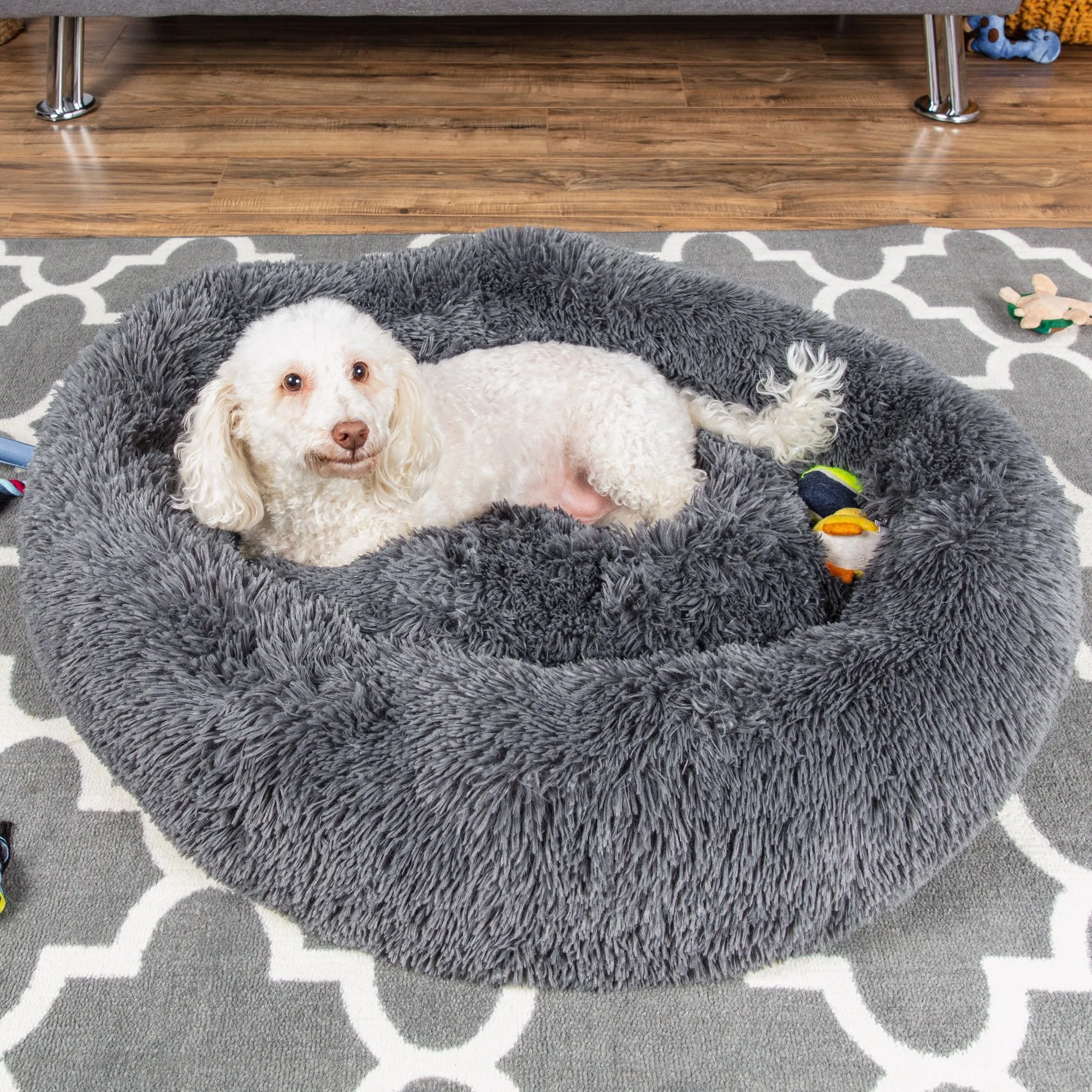 Self-Warming Shag Fur Calming Pet Bed w/ Water-Resistant Lining