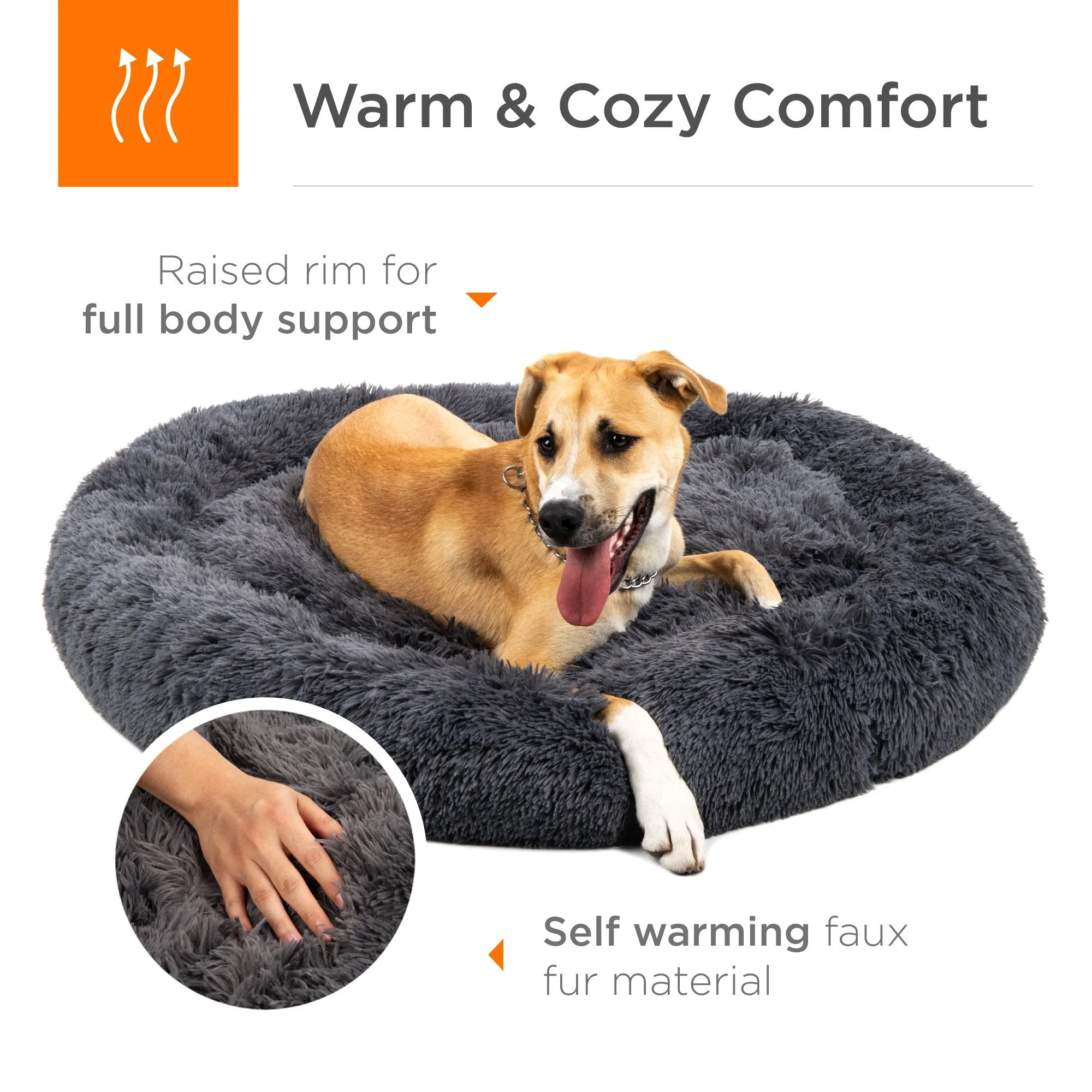 Self-Warming Shag Fur Calming Pet Bed w/ Water-Resistant Lining