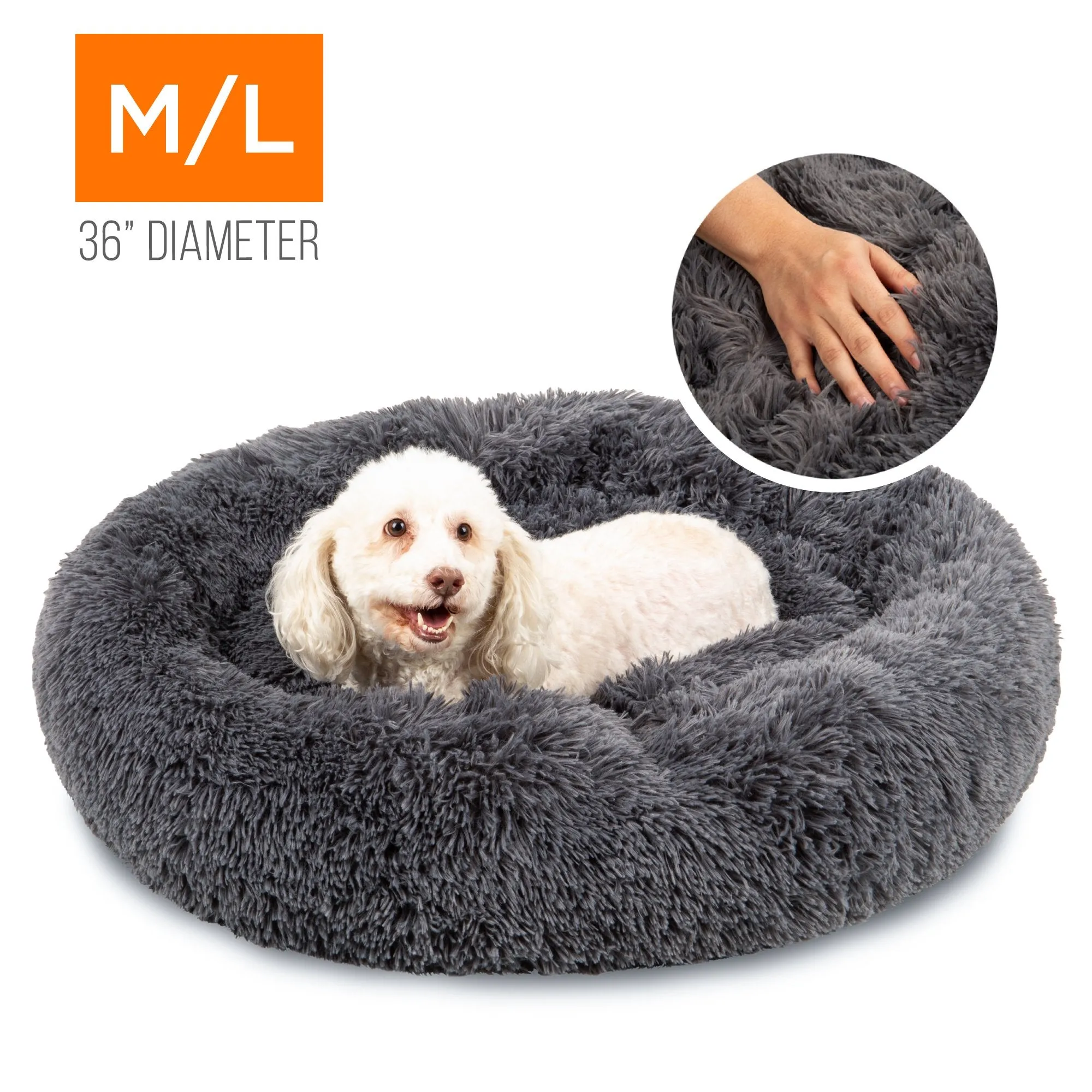 Self-Warming Shag Fur Calming Pet Bed w/ Water-Resistant Lining