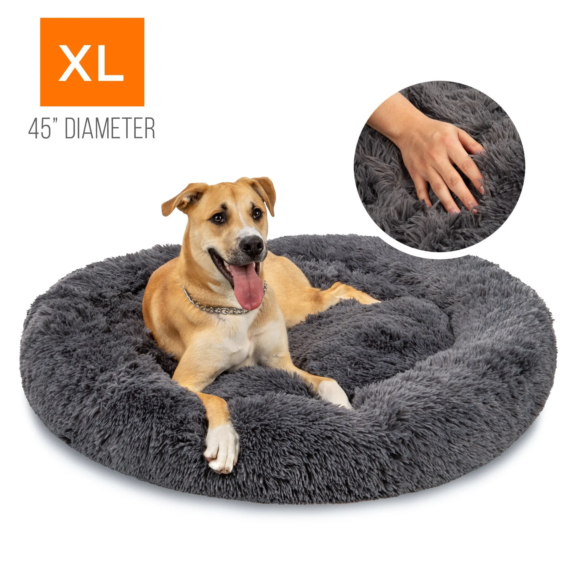 Self-Warming Shag Fur Calming Pet Bed w/ Water-Resistant Lining