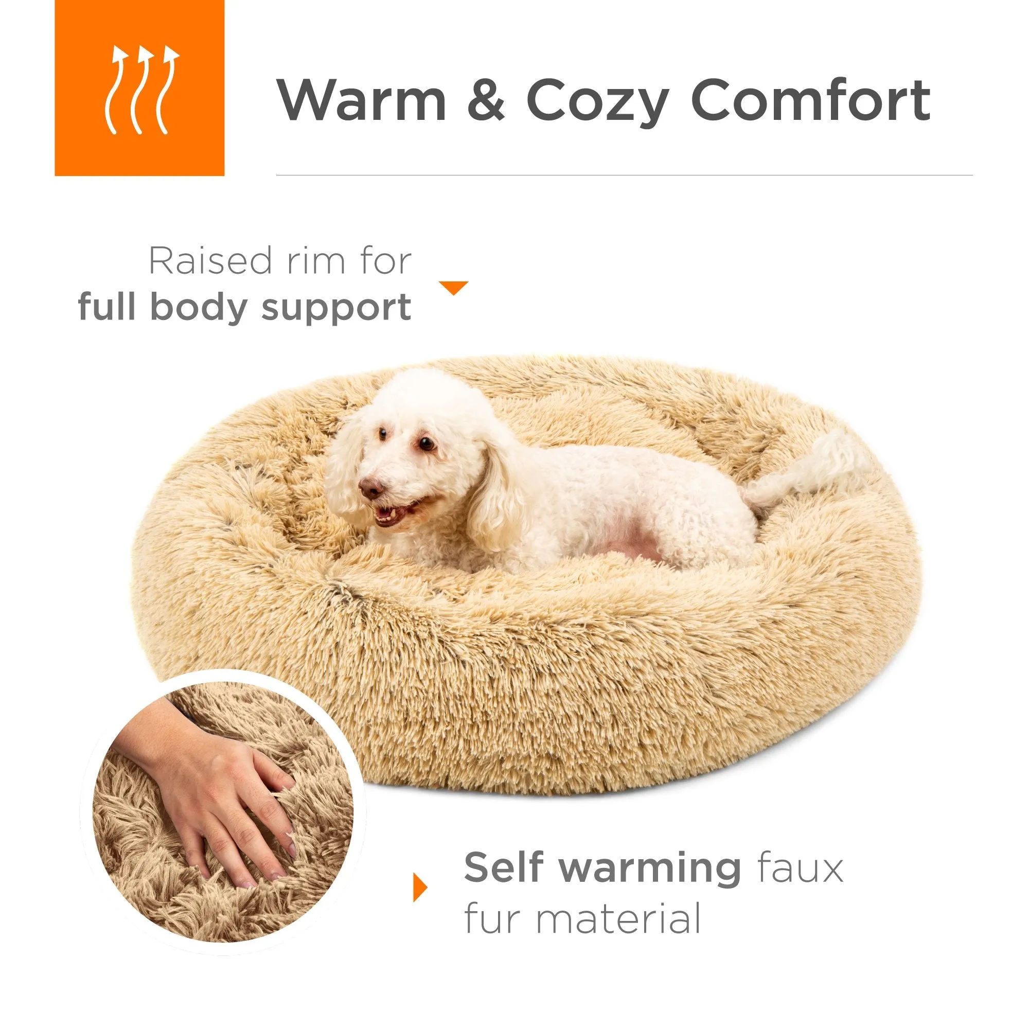 Self-Warming Shag Fur Calming Pet Bed w/ Water-Resistant Lining