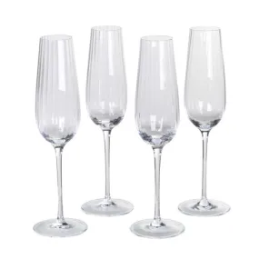 Set of 4 Plain Glass Ribbed Champagne Flutes