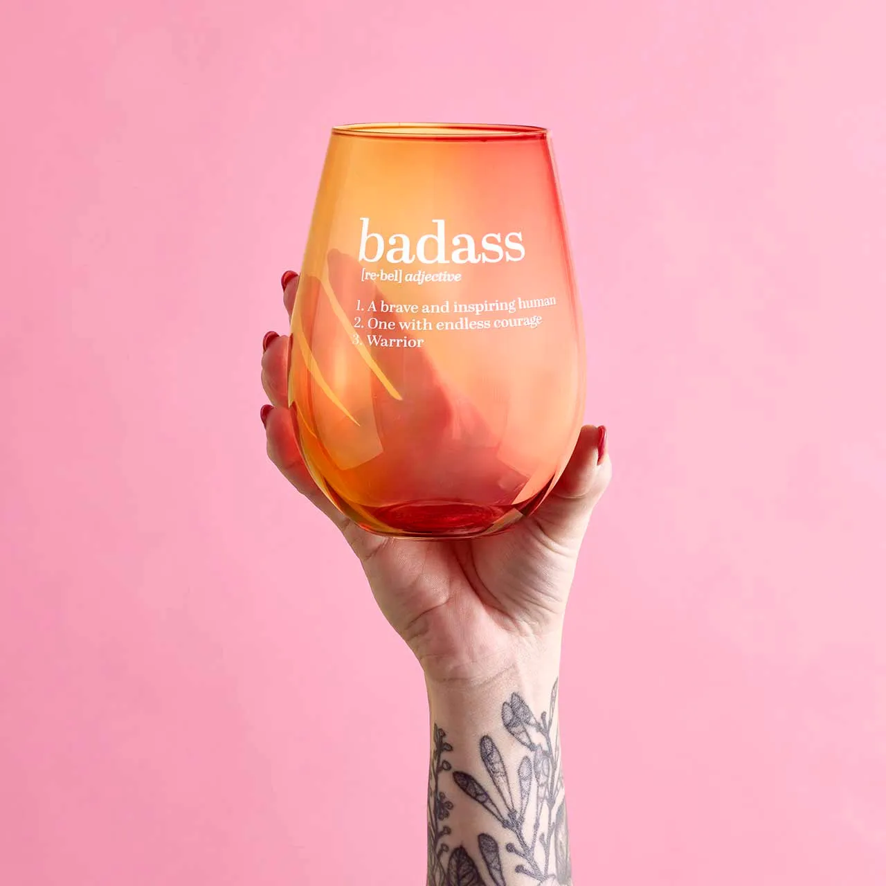 Set of 6 Badass Jumbo Stemless Wine Glass in Orange Pink Ombre | 30 Oz. | Holds an Entire Bottle of Wine