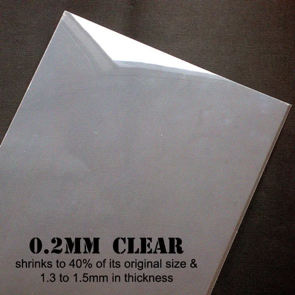 Shrink Plastic Film | Transparent Shrinkable Plastic Sheet | Shrinking Plastic | Kawaii Charm & Pin Making | Paper Craft Supplies | Transform from 0.2mm to 1.5mm in Thickness (2 Sheets / Clear / 21cm x 29cm)