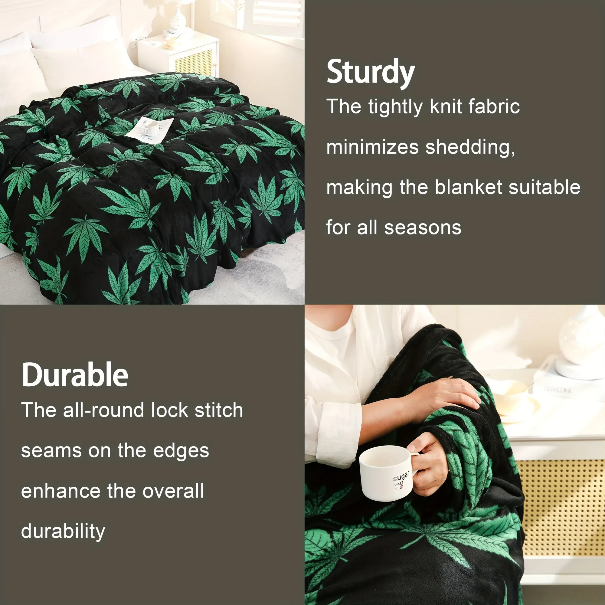 Soft and cozy leaf print flannel blanket for couch and bed