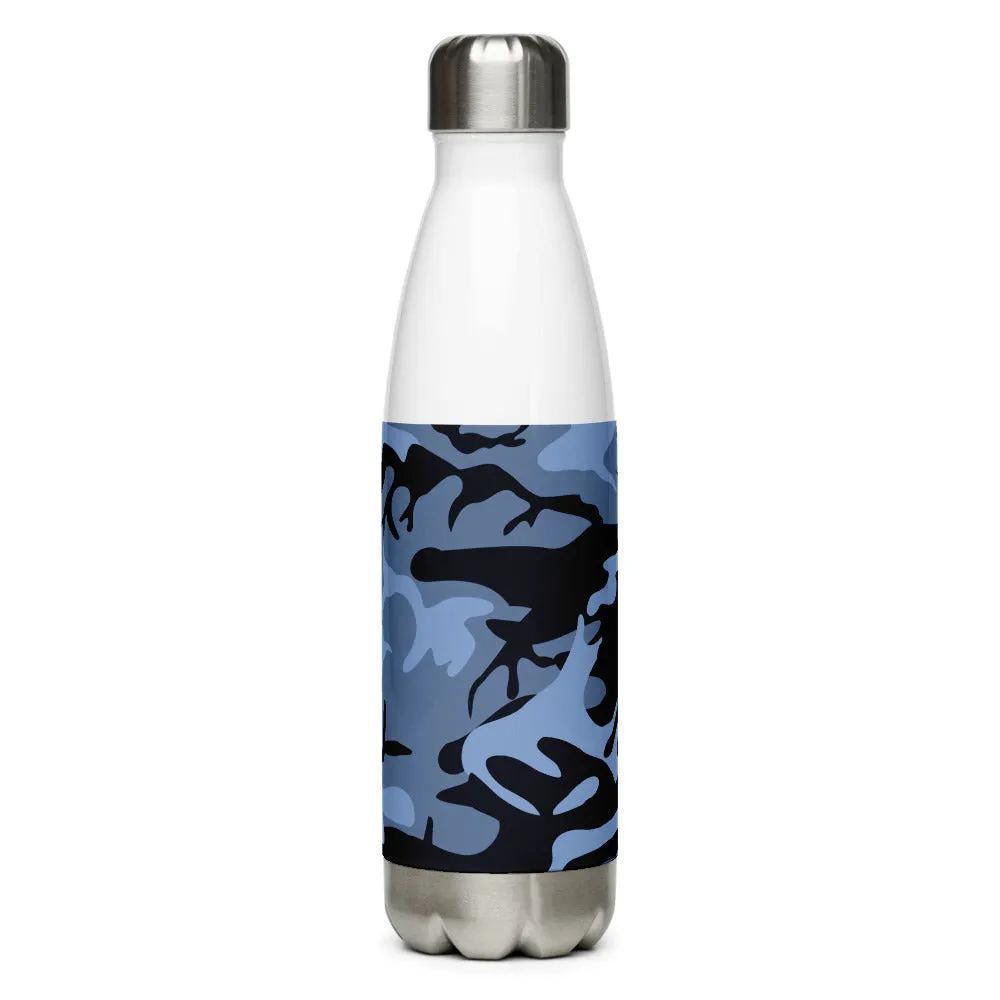 Stainless Steel Navy Blue and Light Blue Camouflage Water Bottle