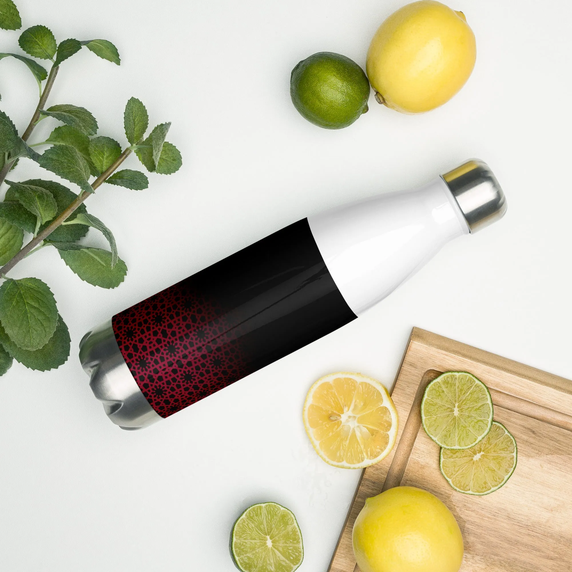 Stainless Steel Water Bottle - Geometric Ombre in Black and Red