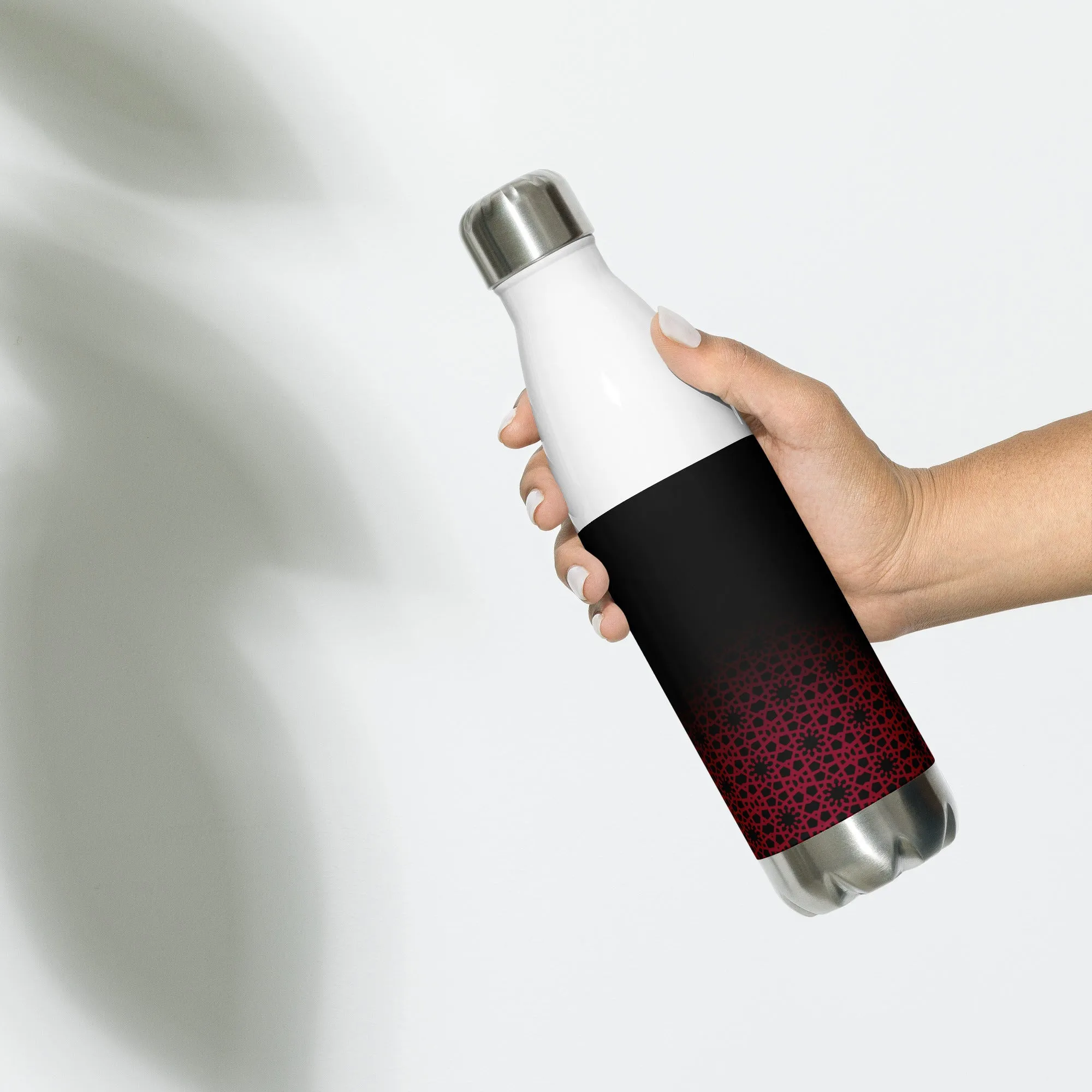 Stainless Steel Water Bottle - Geometric Ombre in Black and Red