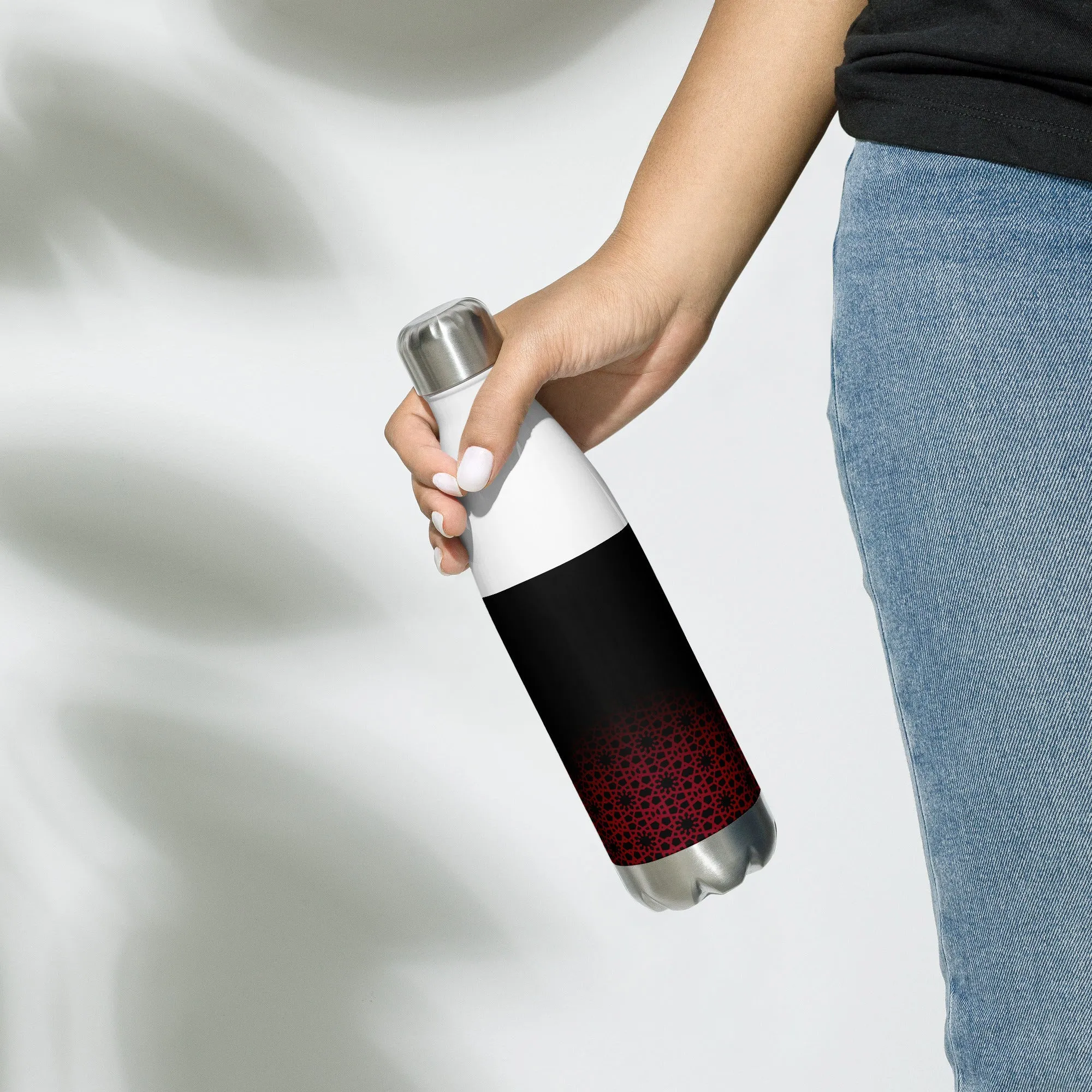 Stainless Steel Water Bottle - Geometric Ombre in Black and Red