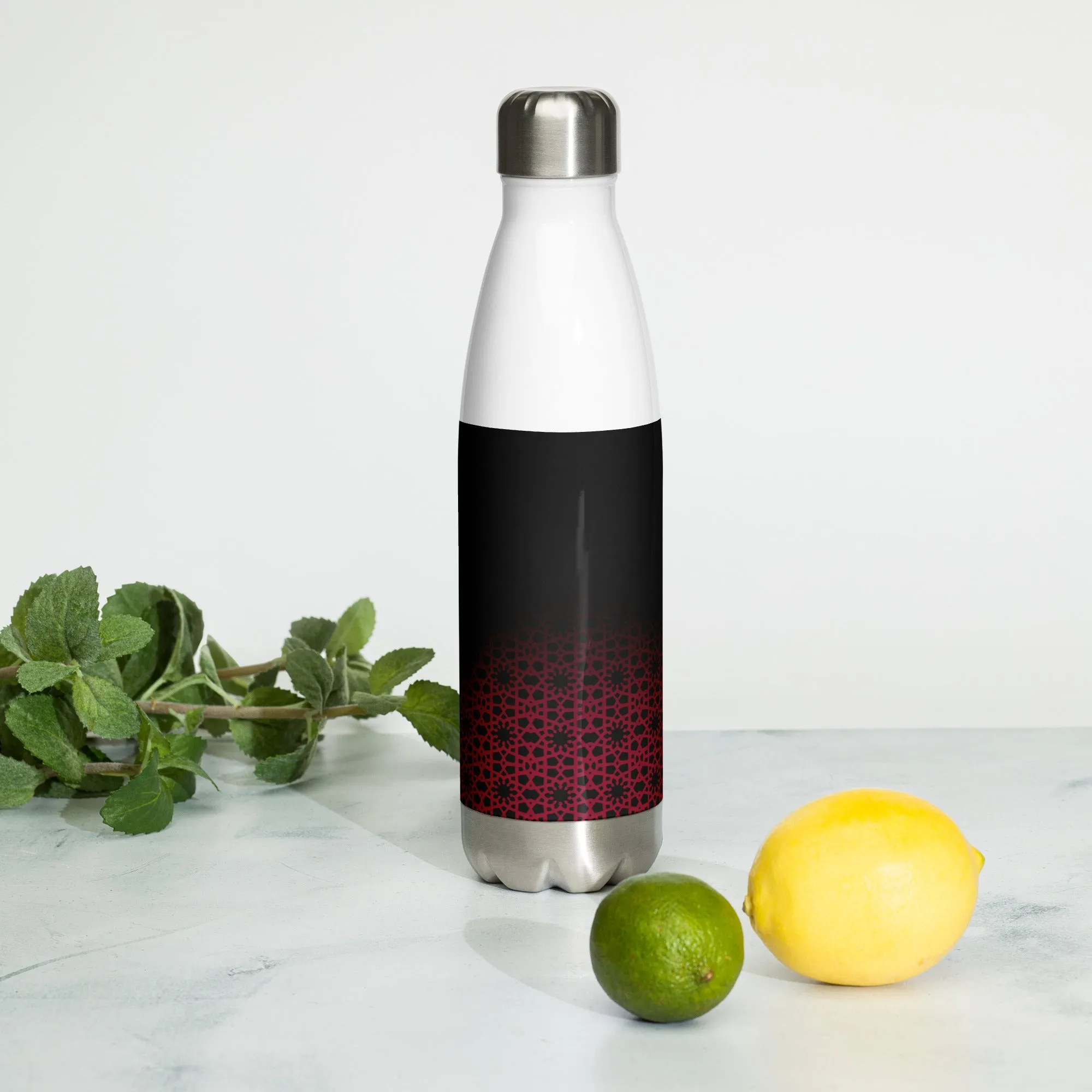 Stainless Steel Water Bottle - Geometric Ombre in Black and Red