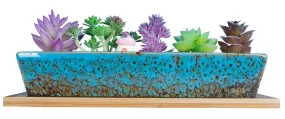 Succulent Planter Pots, 9.8 Inch Long Rectangle Ceramic Succulent Pots with Drainage, Small Flower Cactus Pot with Tray Bonsai Plant Window Box for Indoor/Outdoor Home Decor