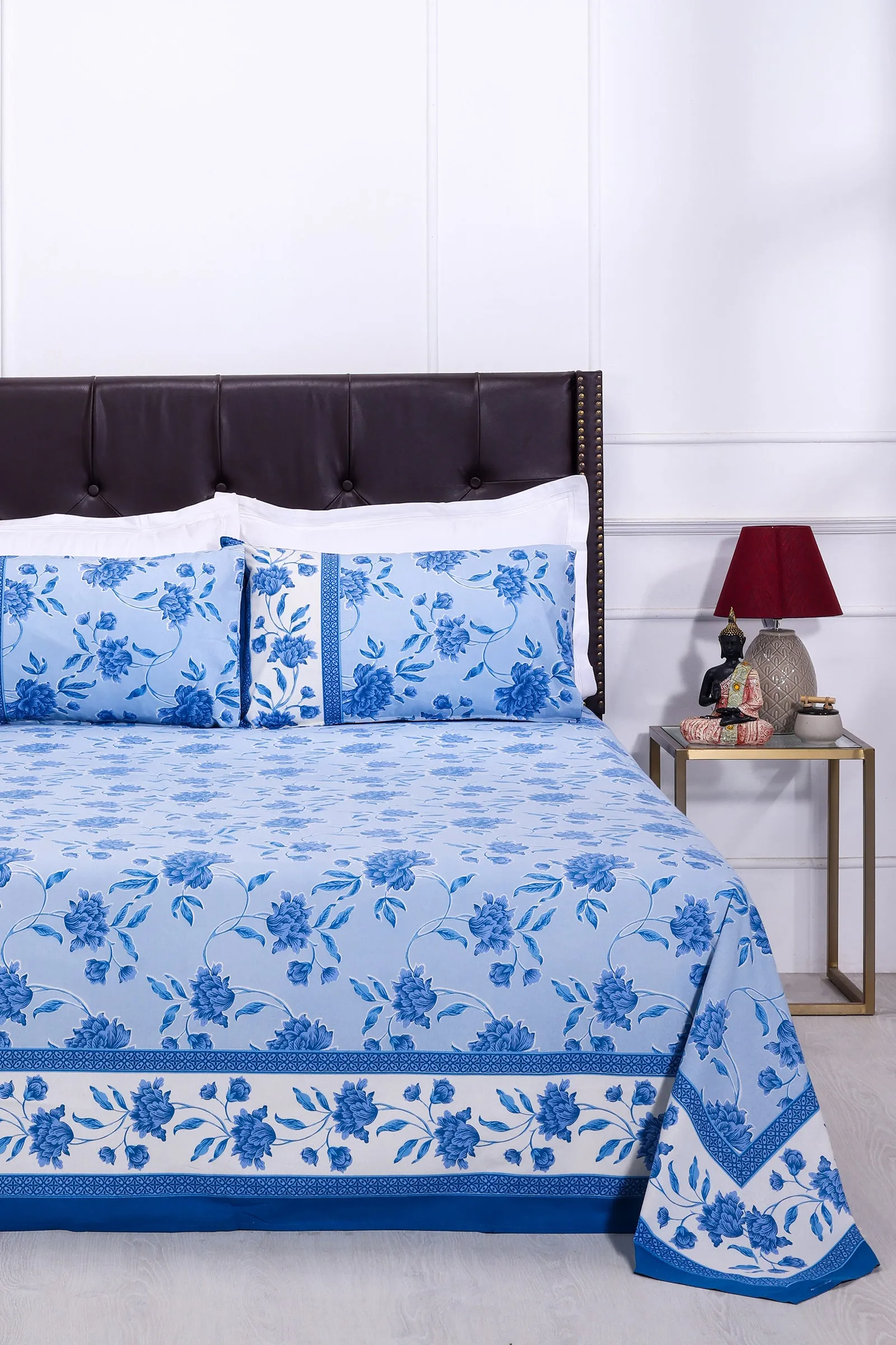 Suhana Floral Summer Blue Cotton  Bedsheet