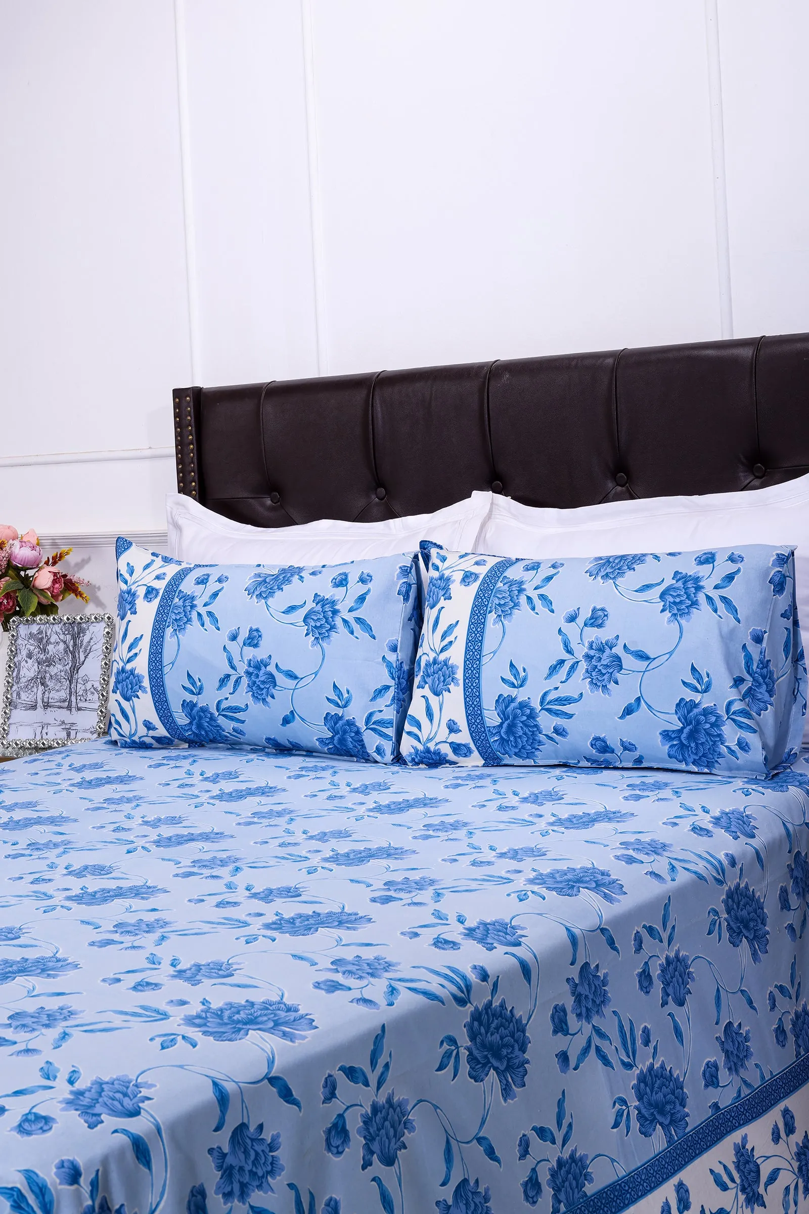 Suhana Floral Summer Blue Cotton  Bedsheet