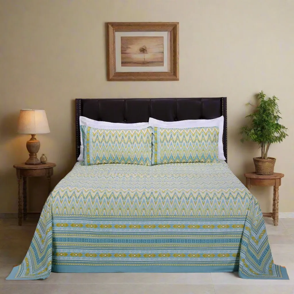 Suhana Ikkat Medley Green Cotton  Bedsheet