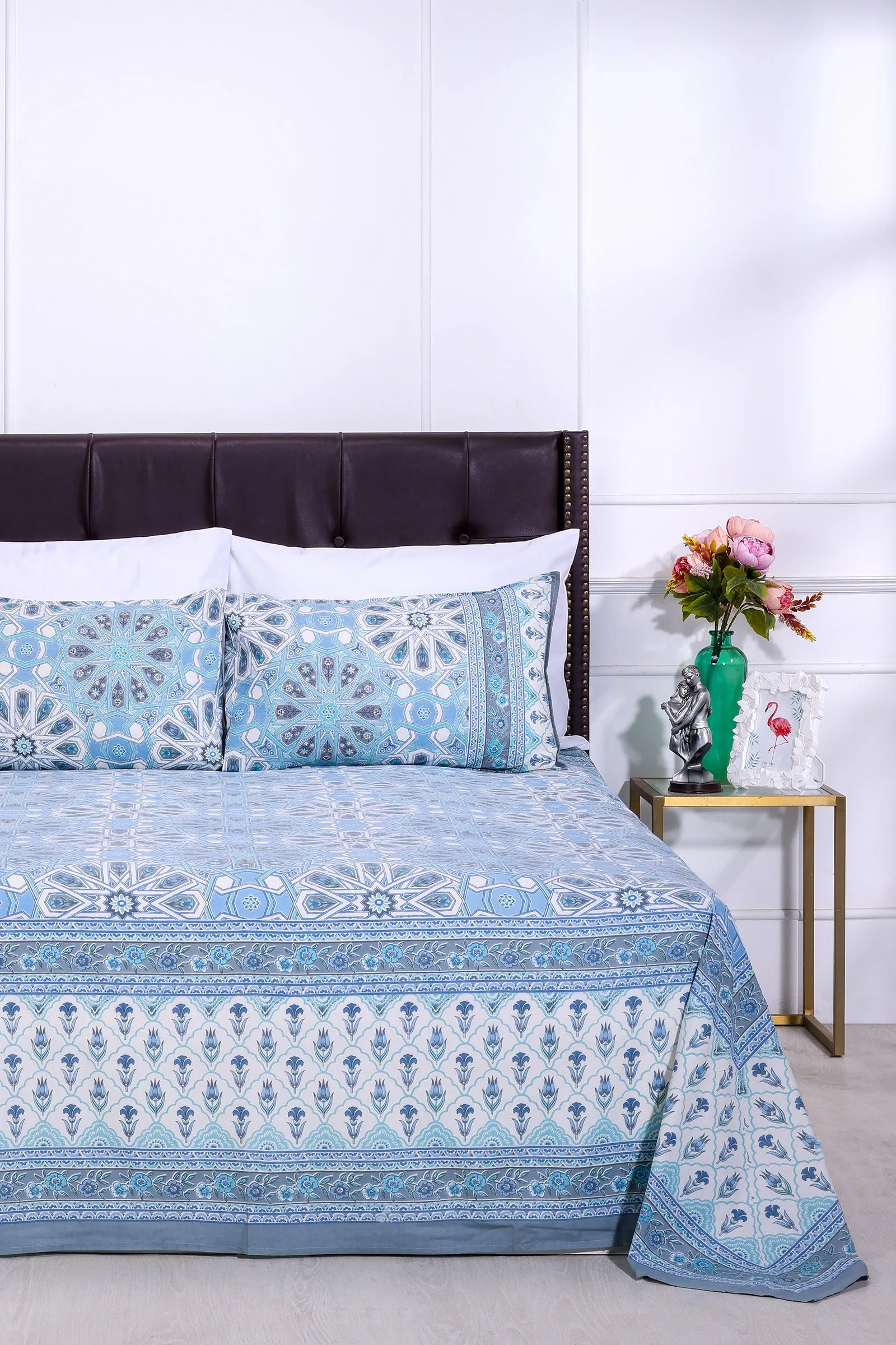 Summer Blossom Blue Cotton Bedsheet