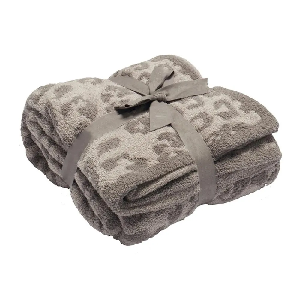 Super Soft Leopard Print Throw Blanket - Khaki