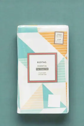 Teal Geometric Print 2-Piece Flat Sheet (Single Size)