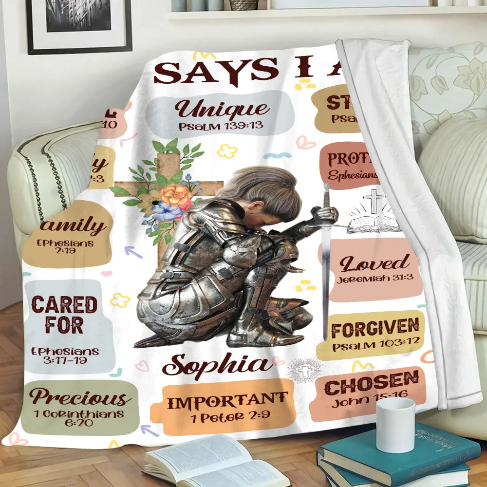 Teesdily | Customized Woman Warrior God Says I Am Blanket, Christian Armor Of God Affirmations Blanket, Jesus Cross Xmas Gift