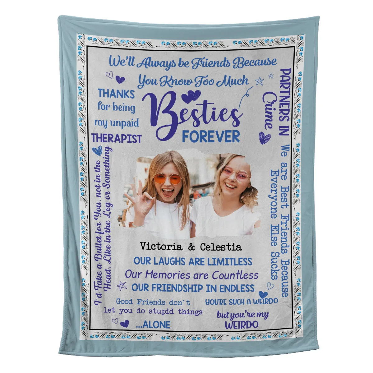 Teesdily | Personalized Besties Forever Fleece Blanket With Photo To My Best Friends Travel Blanket Inspirational Gift For Bff Besties Friendship Day