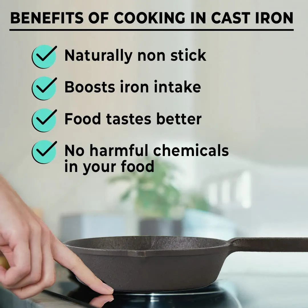 The Better Home Pre Seasoned Cast Iron Fry Pan | Induction Base & Non Stick Pan | Durable Cast Iron Cookware | Non Stick Cookware & Deep Frying Pan | Cast Iron Skillet (6 Inches, Black)