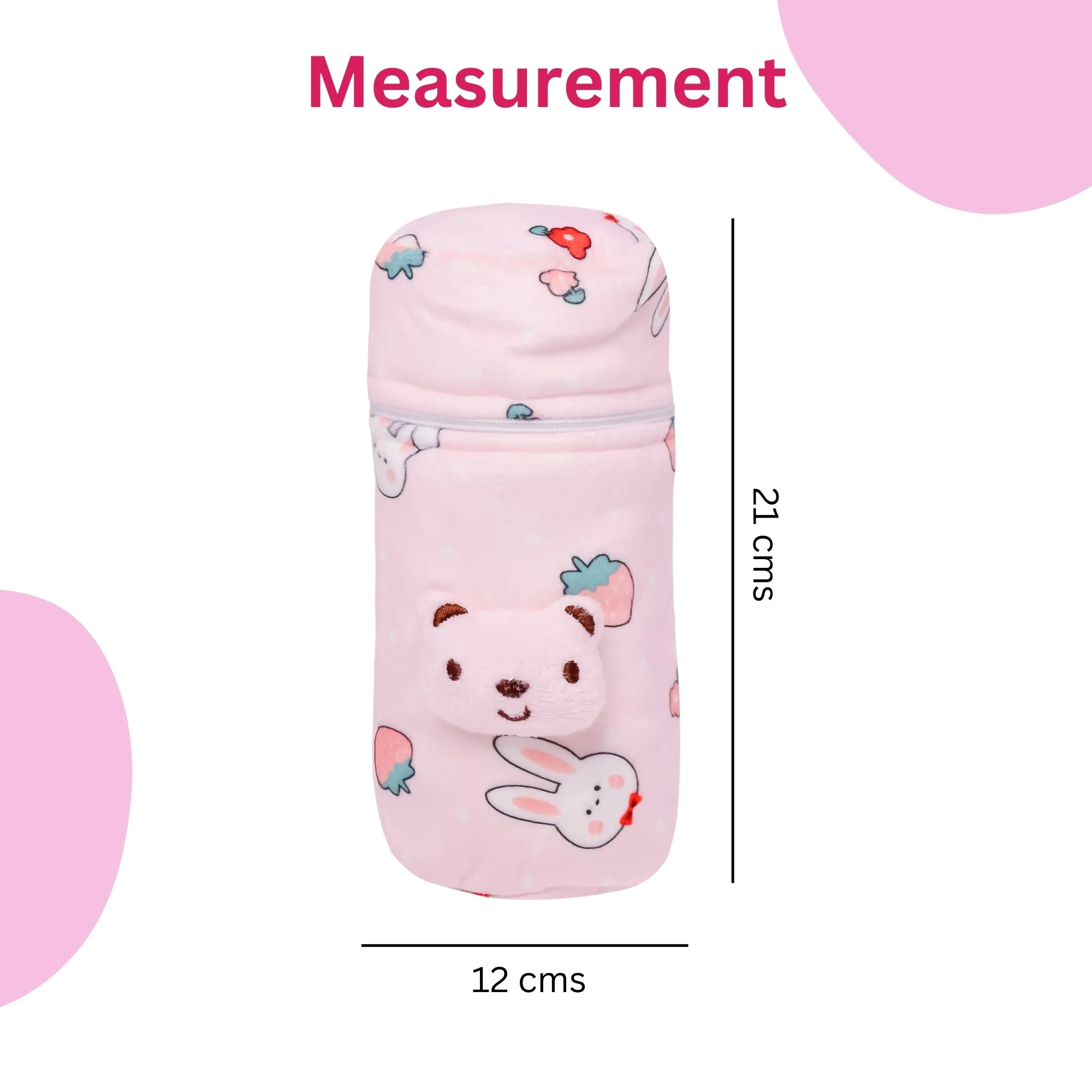 THE LITTLE LOOKERS Soft Plush Stretchable Baby Feeding Bottle Cover with Easy to Hold Strap and Zip l Feeding Bottles Cover