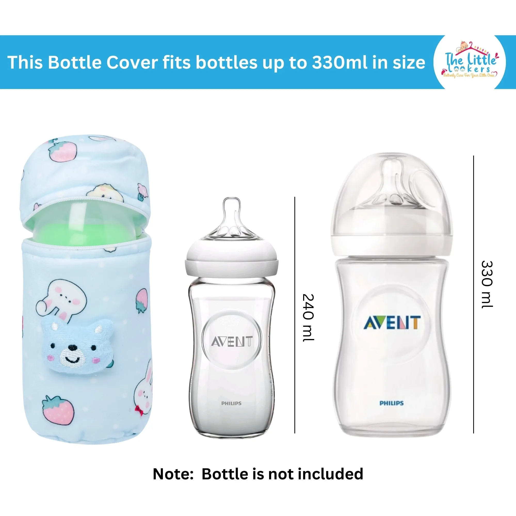 THE LITTLE LOOKERS Soft Plush Stretchable Baby Feeding Bottle Cover with Easy to Hold Strap and Zip l Feeding Bottles Cover