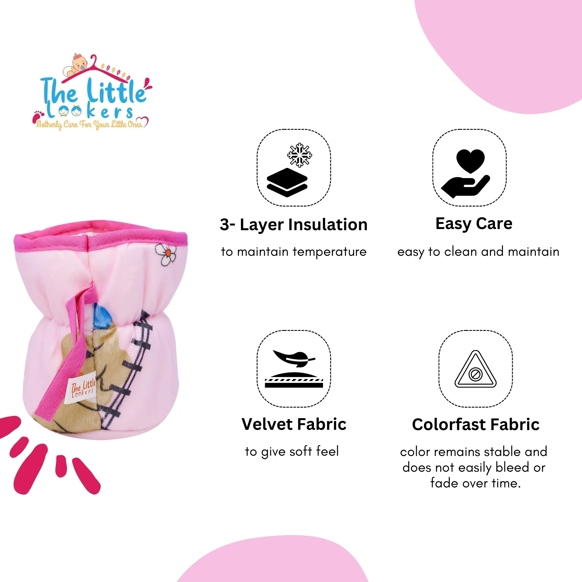 THE LITTLE LOOKERS Soft Plush Stretchable Baby Feeding Bottle Cover with Easy to Hold Strap and Zip l Feeding Bottles Cover