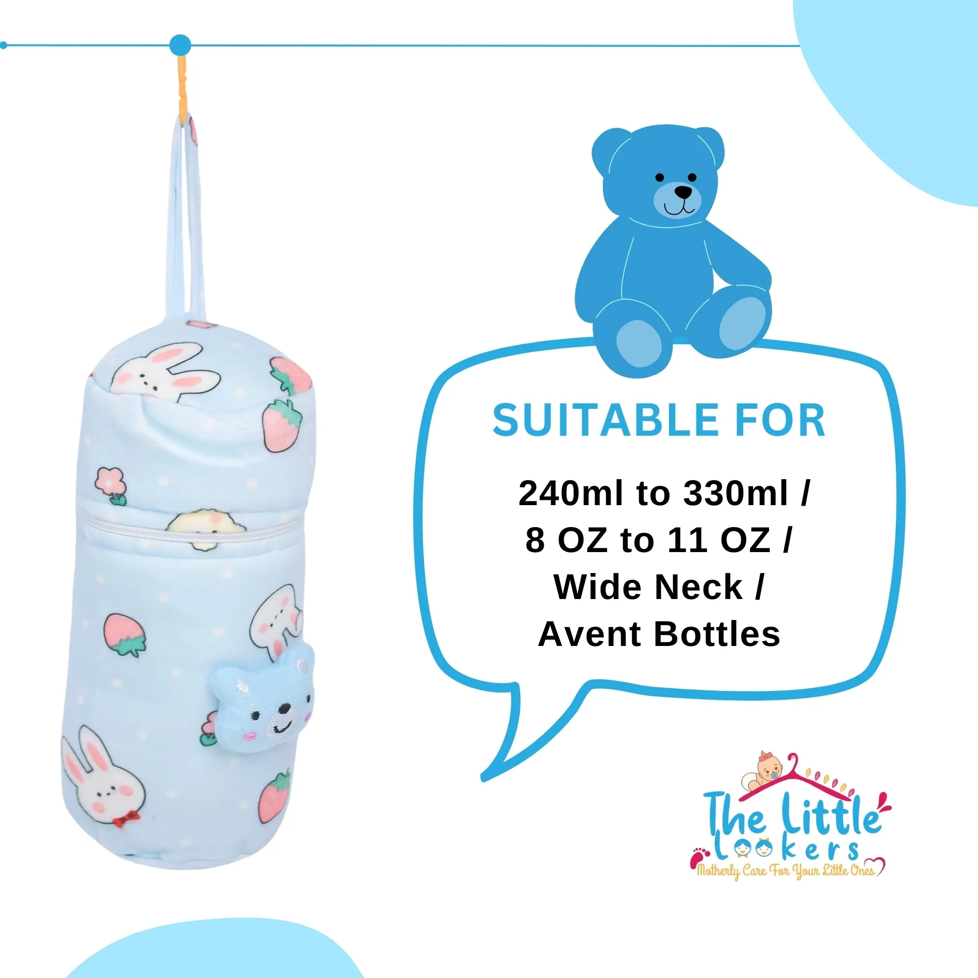 THE LITTLE LOOKERS Soft Plush Stretchable Baby Feeding Bottle Cover with Easy to Hold Strap and Zip l Feeding Bottles Cover