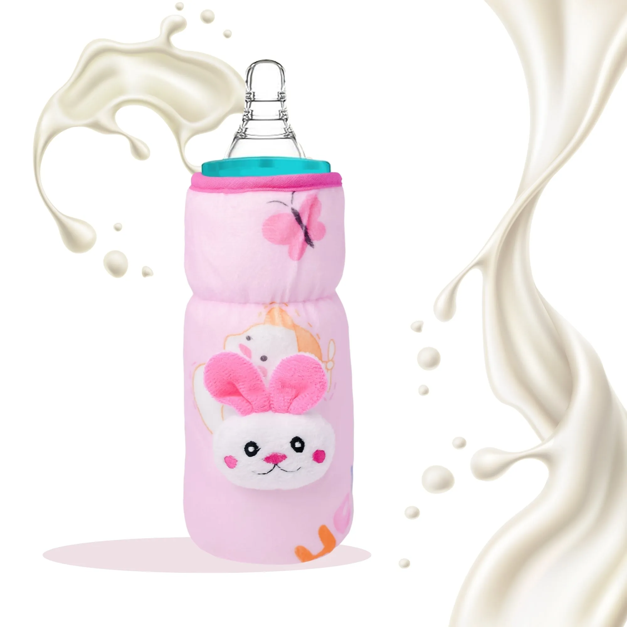 THE LITTLE LOOKERS Soft Plush Stretchable Baby Feeding Bottle Cover with Easy to Hold Strap and Zip l Feeding Bottles Cover