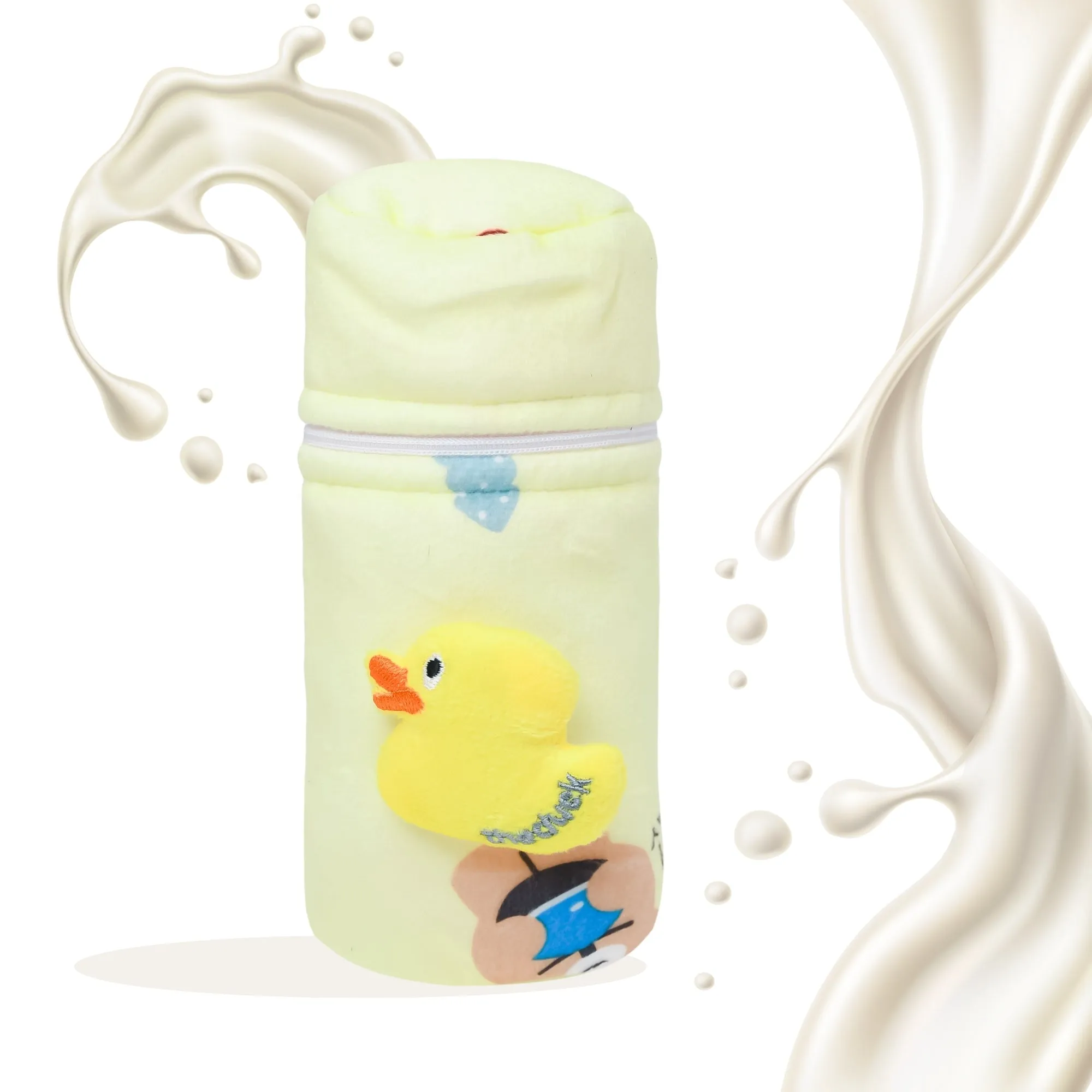 THE LITTLE LOOKERS Soft Plush Stretchable Baby Feeding Bottle Cover with Easy to Hold Strap and Zip l Feeding Bottles Cover