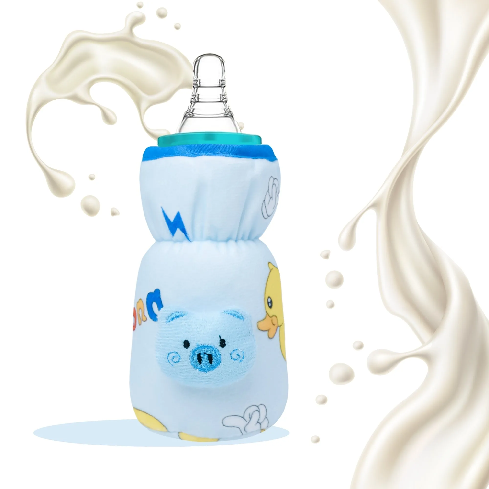 THE LITTLE LOOKERS Soft Plush Stretchable Baby Feeding Bottle Cover with Easy to Hold Strap and Zip l Feeding Bottles Cover